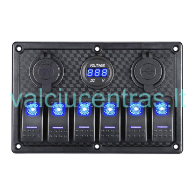 Prietaisų jungiklių skydelis su USB, 12V lizdais bei voltmetru